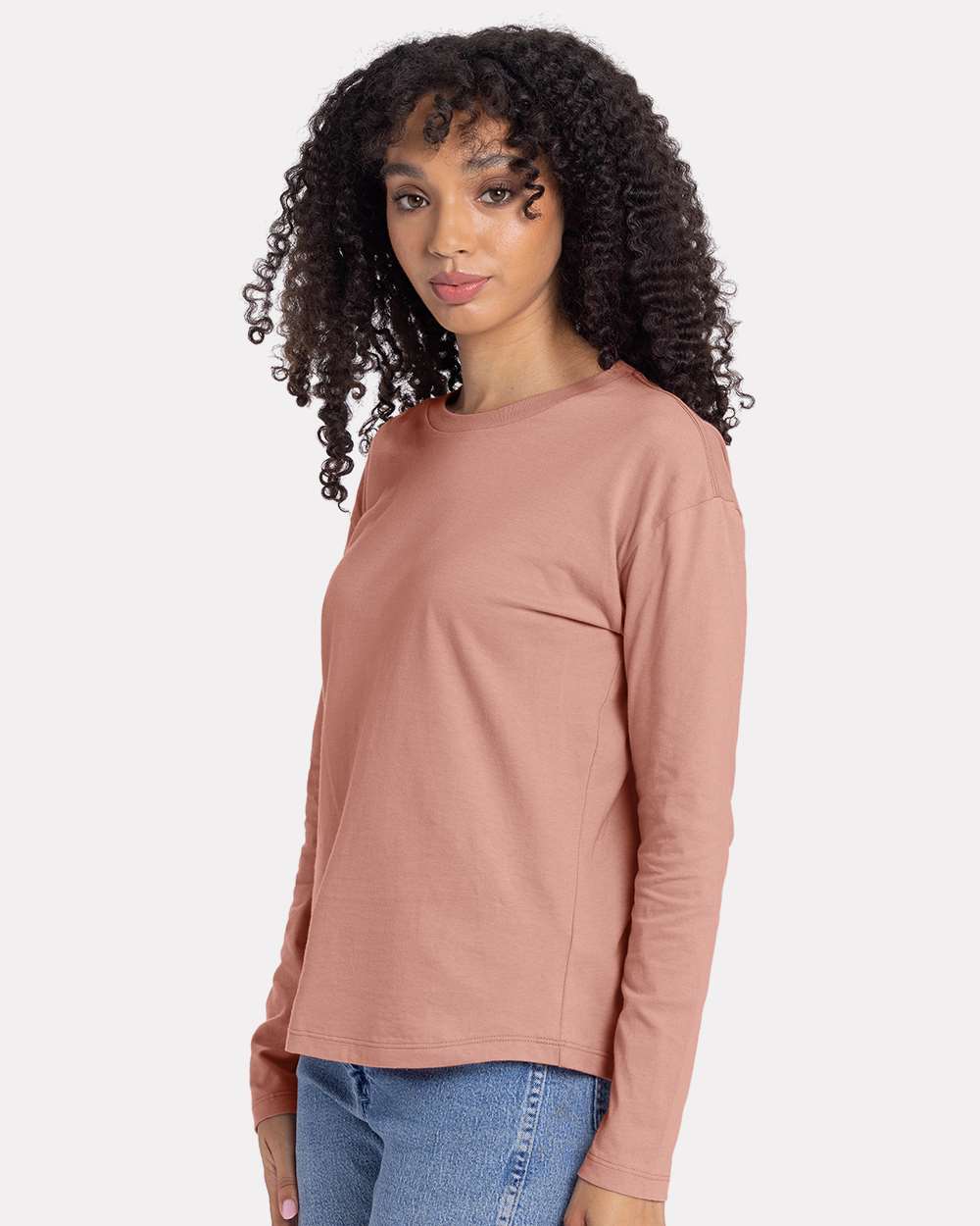 Women's Cotton Relaxed Long Sleeve T-Shirt - OnModelSide - B04418302 - Desert Pink