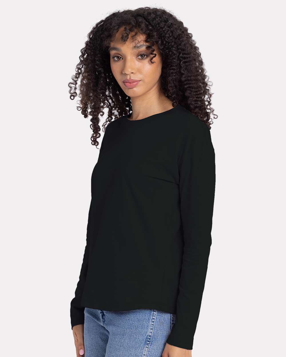 Women's Cotton Relaxed Long Sleeve T-Shirt - OnModelSide - B04418502 - Black