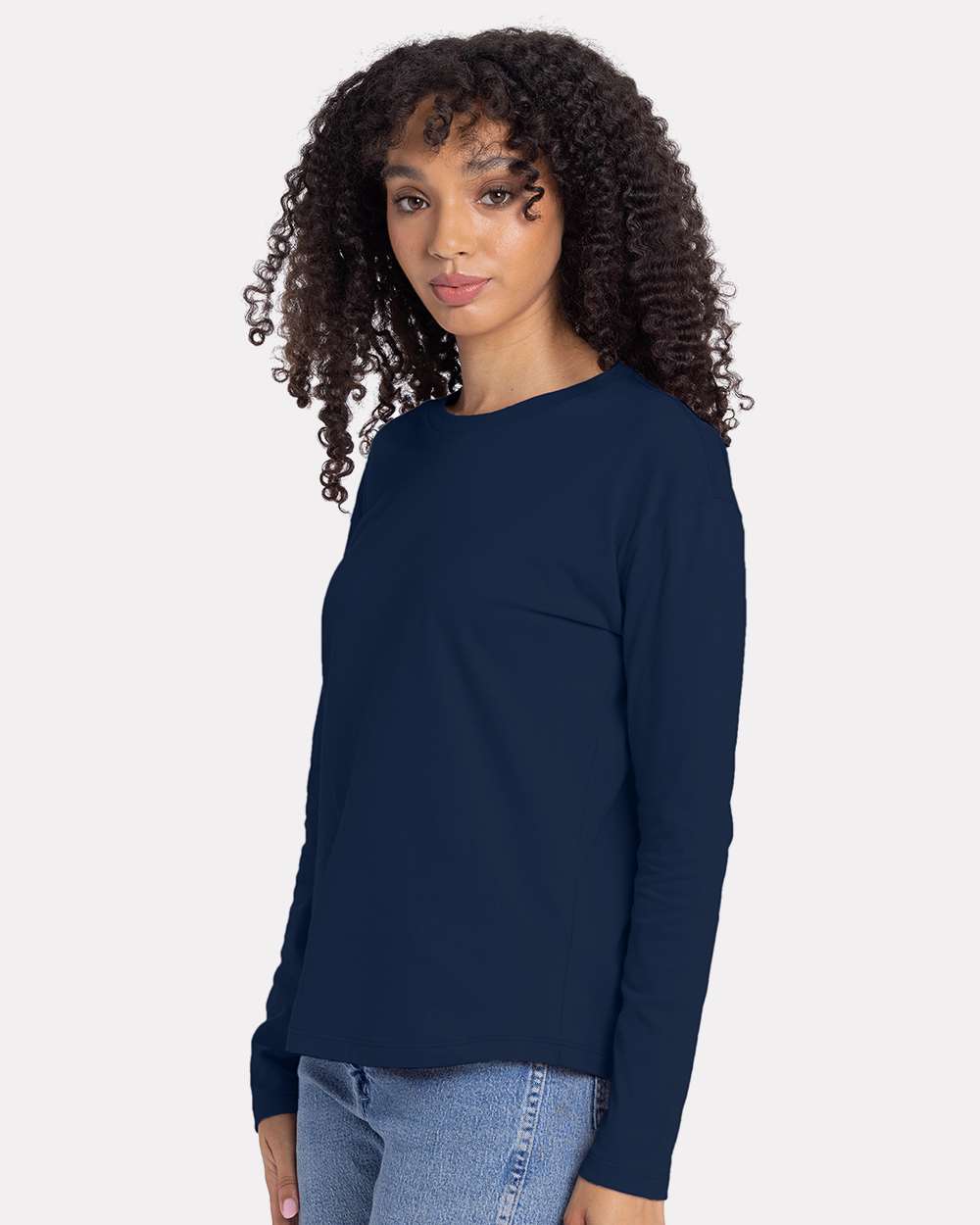 Women's Cotton Relaxed Long Sleeve T-Shirt - OnModelSide - B04418652 - Midnight Navy