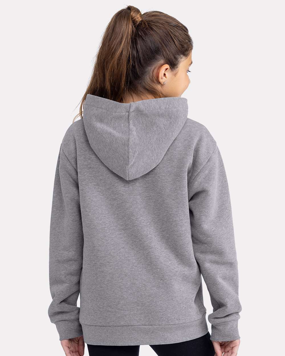 Youth Fleece Hoodie Sweatshirt - OnModelBack - B04718582 - Heather Grey