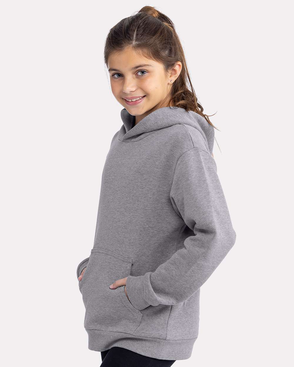 Youth Fleece Hoodie Sweatshirt - OnModelSide - B04718582 - Heather Grey