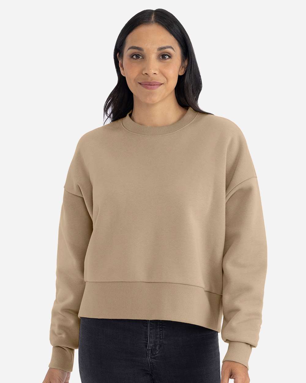 Women's Heavyweight Crewneck Sweatshirt - OnModelFront - B05718242 - Tan