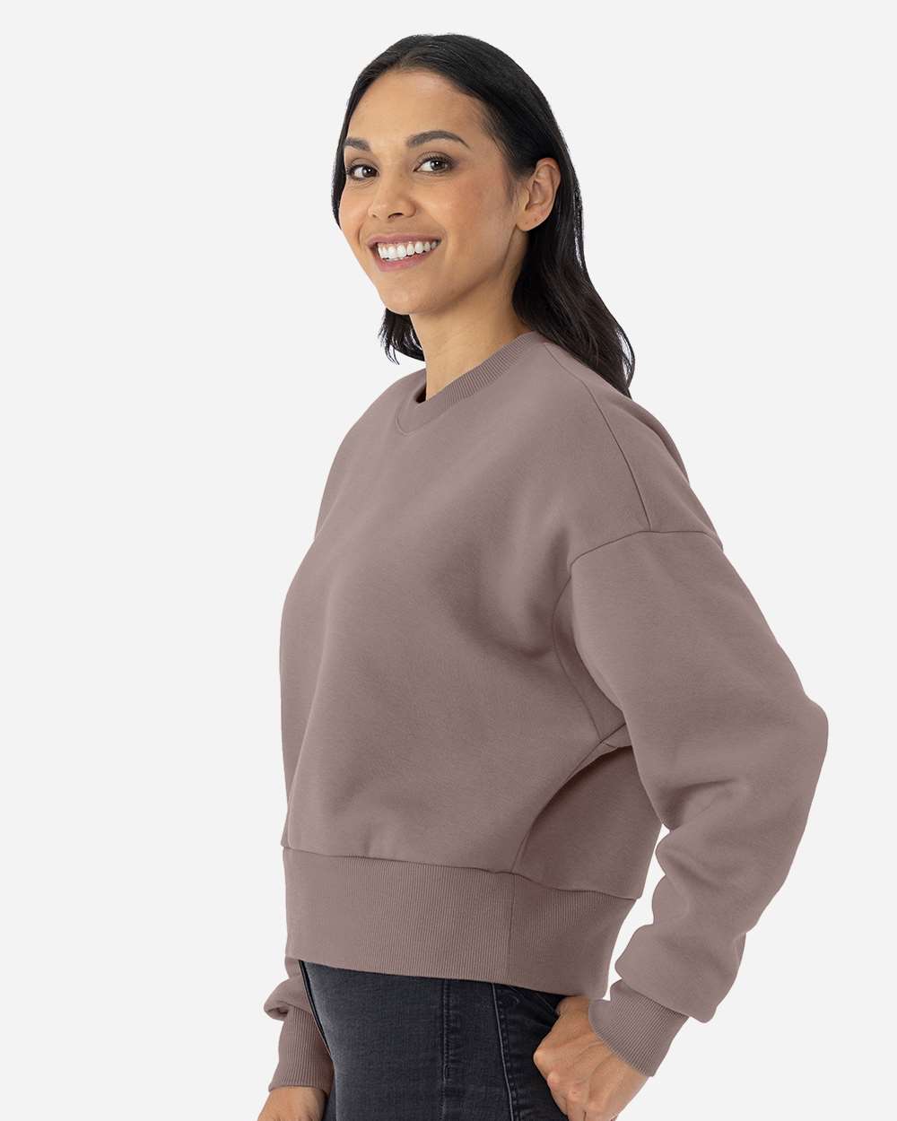 Women's Heavyweight Crewneck Sweatshirt - OnModelSide - B05718012 - Shiitake