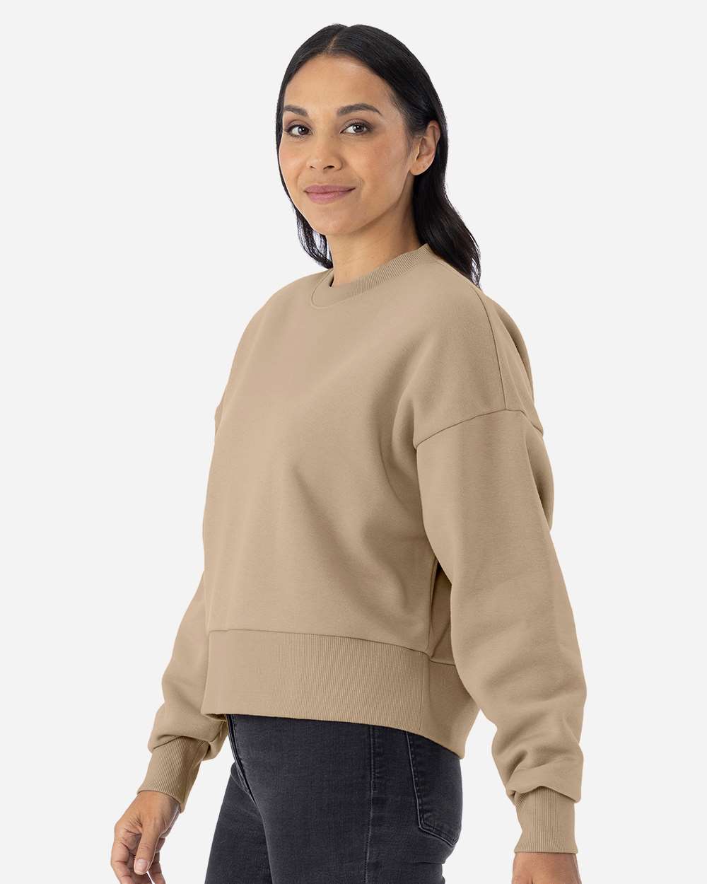 Women's Heavyweight Crewneck Sweatshirt - OnModelSide - B05718242 - Tan