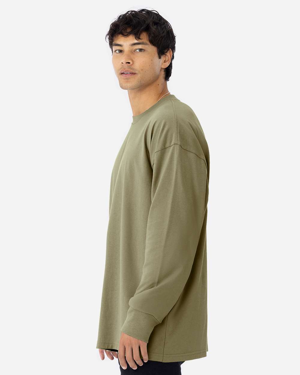 Heavyweight Long Sleeve T-Shirt - OnModelSide - B00218642 - Light Olive