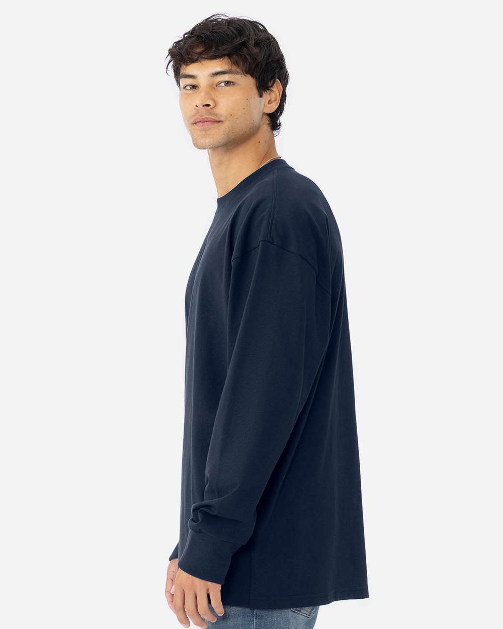 Heavyweight Long Sleeve T-Shirt - OnModelSide - B00218652 - Midnight Navy