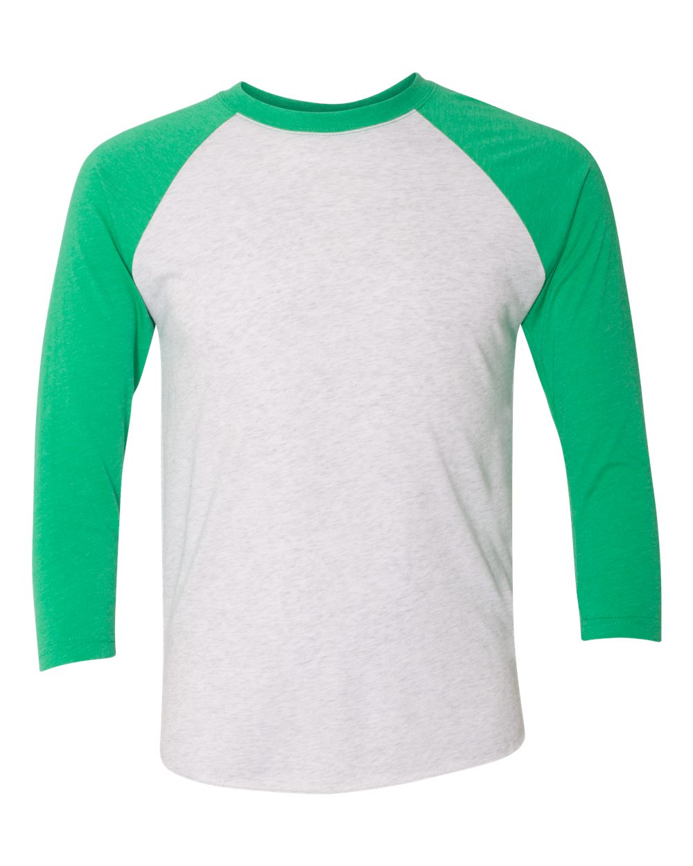 Unisex Triblend Three-Quarter Raglan T-Shirt - Front - B56818192 - Envy Sleeves/ Heather White Body
