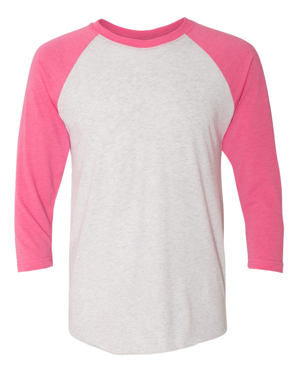 Unisex Triblend Three-Quarter Raglan T-Shirt - Front - B56818302 - Vintage Pink Sleeves/ Heather White Body
