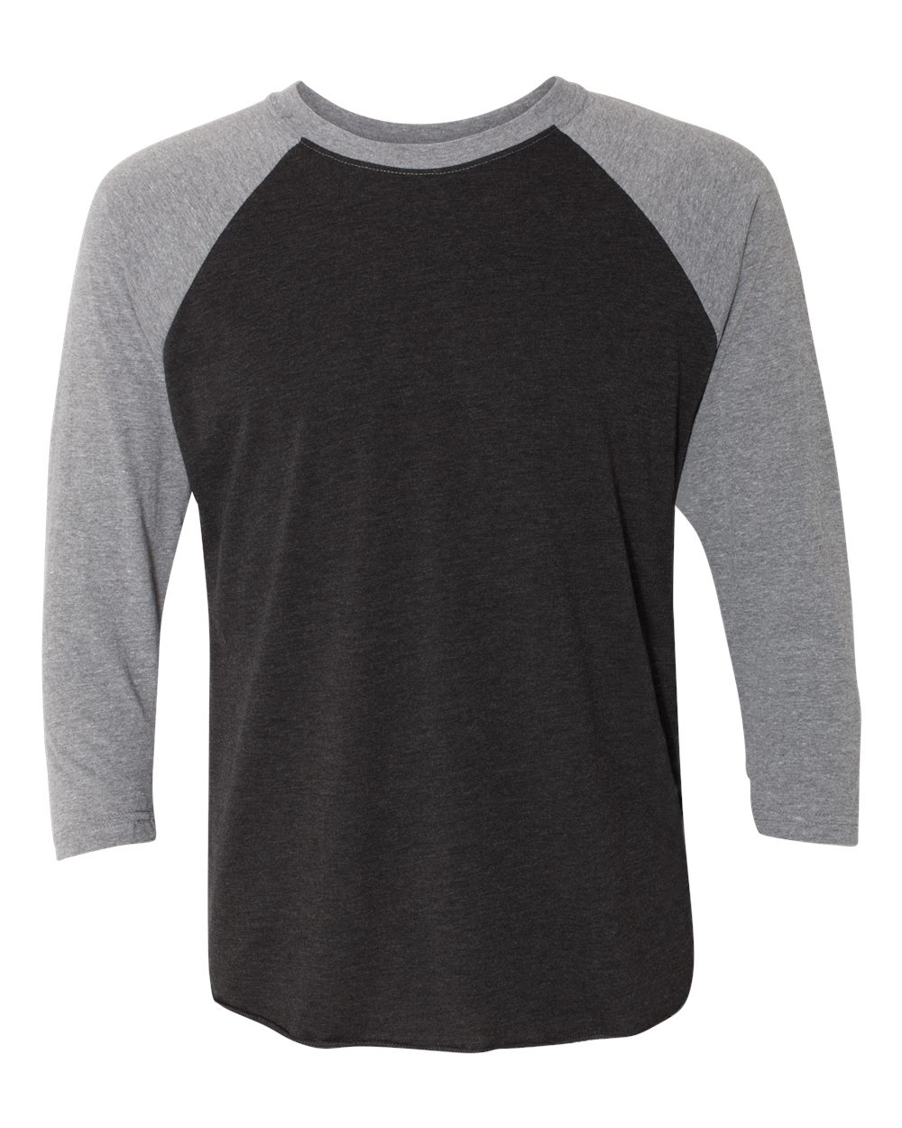 Unisex Triblend Three-Quarter Raglan T-Shirt - Front - B56818492 - Premium Heather Sleeves/ Vintage Black Body
