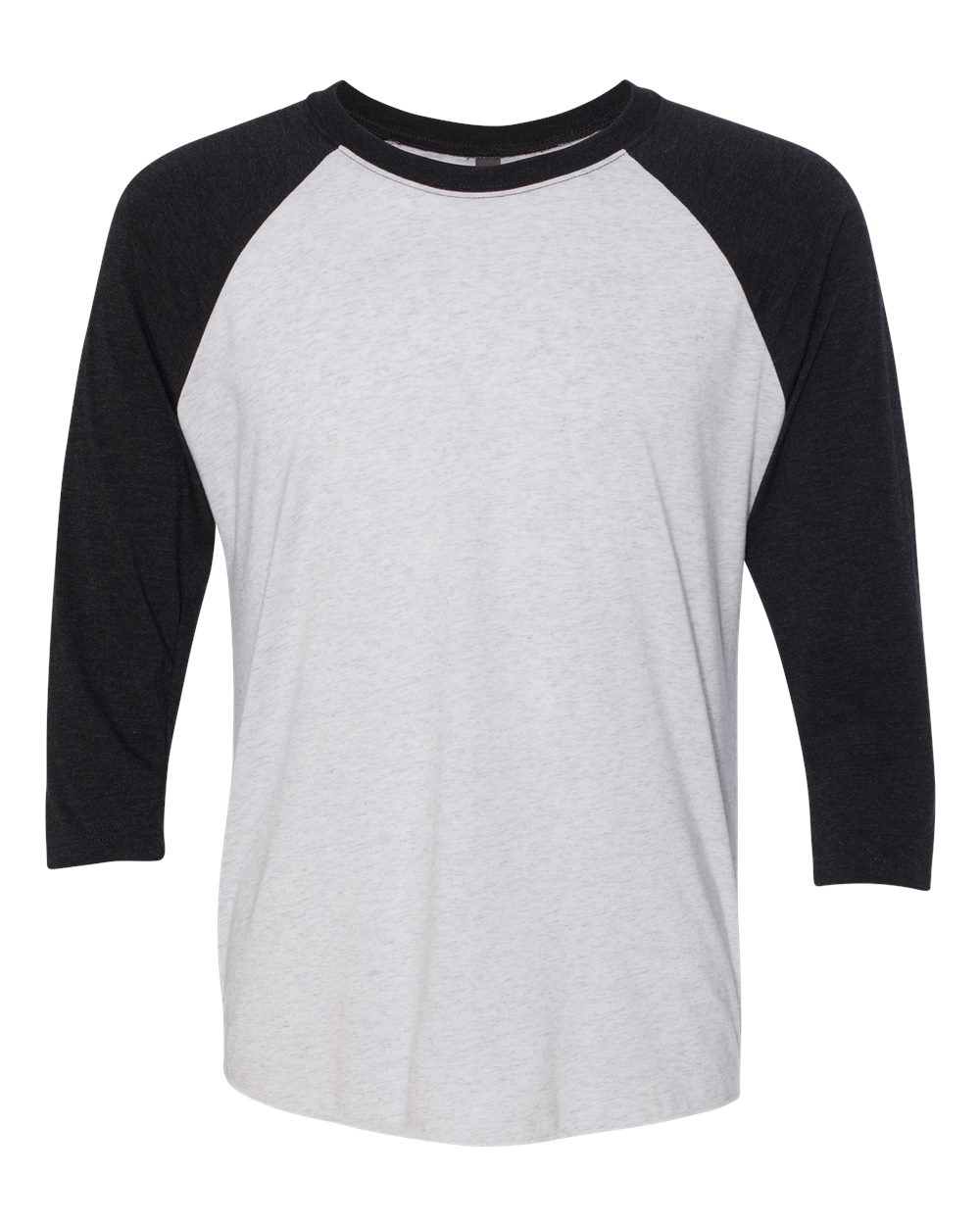 Unisex Triblend Three-Quarter Raglan T-Shirt - Front - B56818502 - Vintage Black Sleeves/ Heather White Body