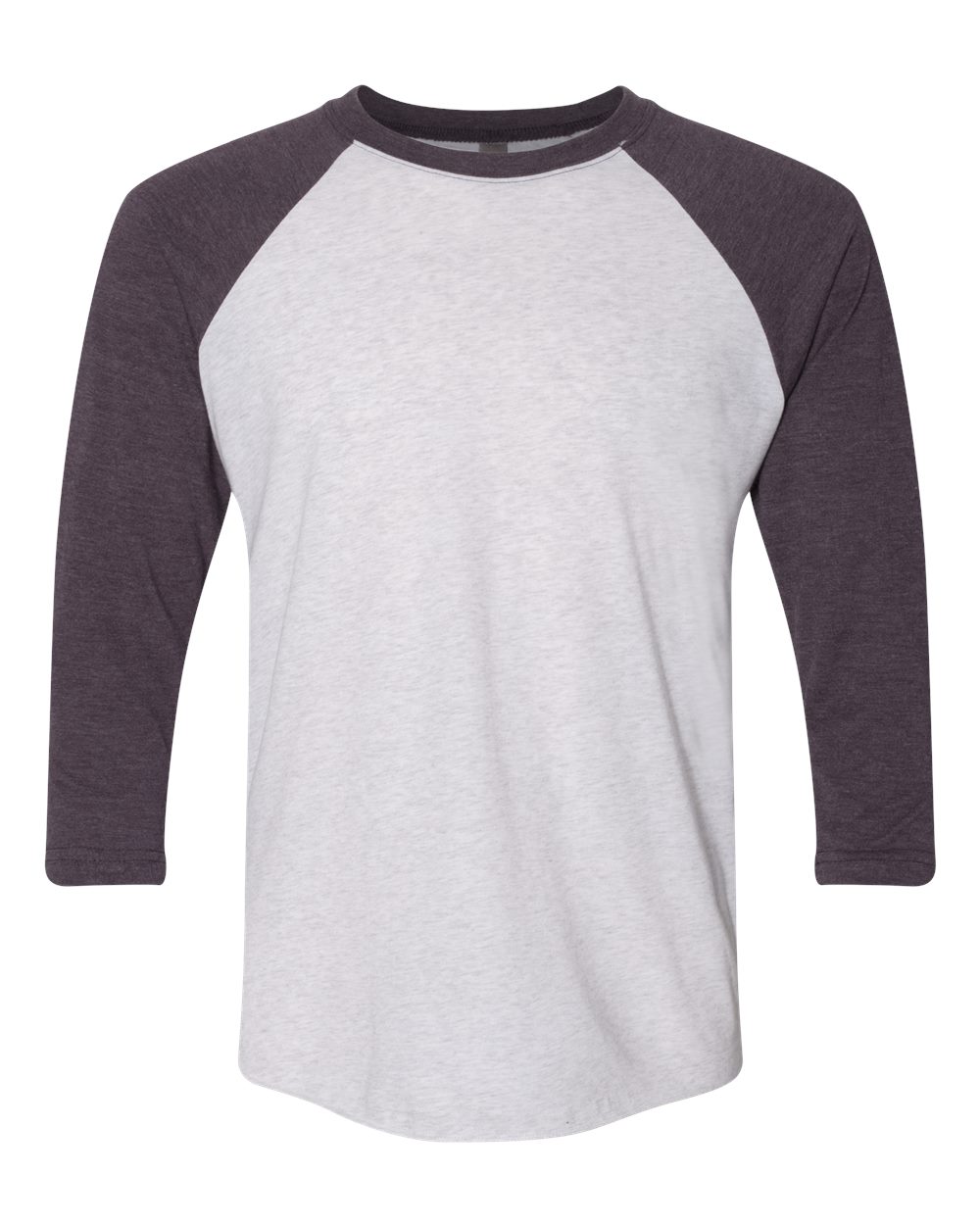 Unisex Triblend Three-Quarter Raglan T-Shirt - Front - B56818532 - Vintage Purple Sleeves/ Heather White Body