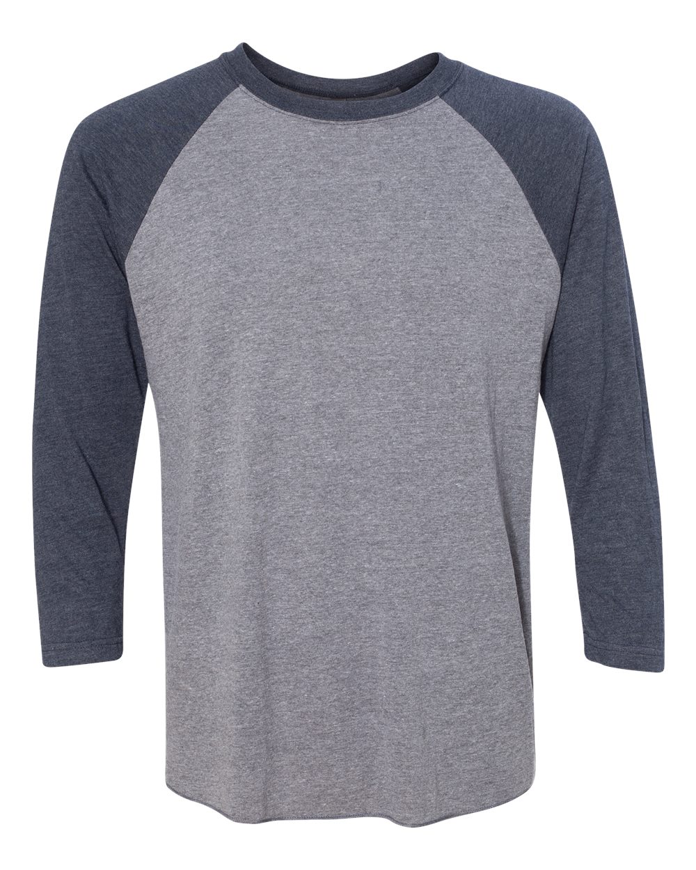 Unisex Triblend Three-Quarter Raglan T-Shirt - Front - B56818612 - Vintage Navy Sleeves/ Premium Heather Body
