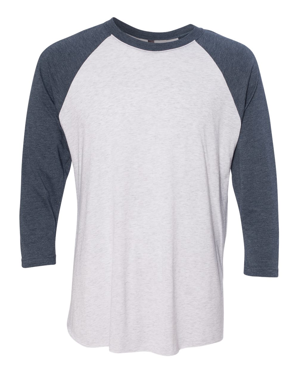 Unisex Triblend Three-Quarter Raglan T-Shirt - Front - B56818682 - Indigo Sleeves/ Heather White Body