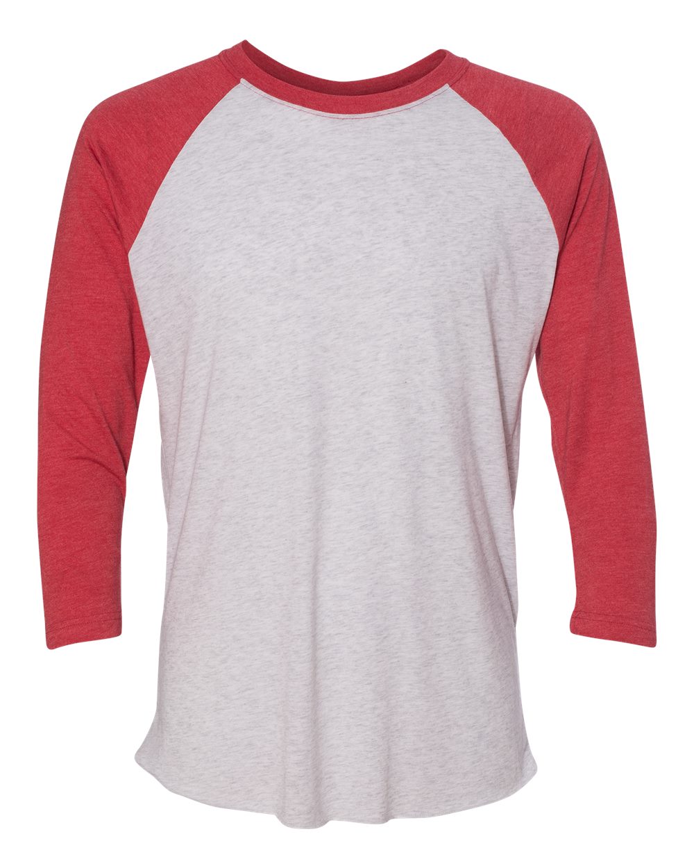 Unisex Triblend Three-Quarter Raglan T-Shirt - Front - B56818702 - Vintage Red Sleeves/ Heather White Body