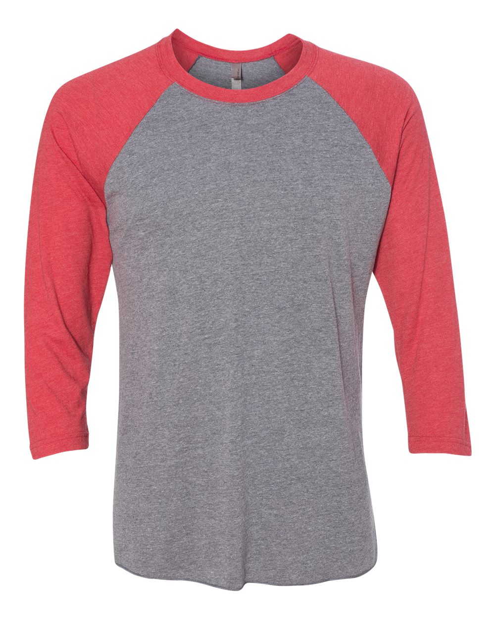 Unisex Triblend Three-Quarter Raglan T-Shirt - Front - B56818712 - Vintage Red Sleeves/ Premium Heather Body