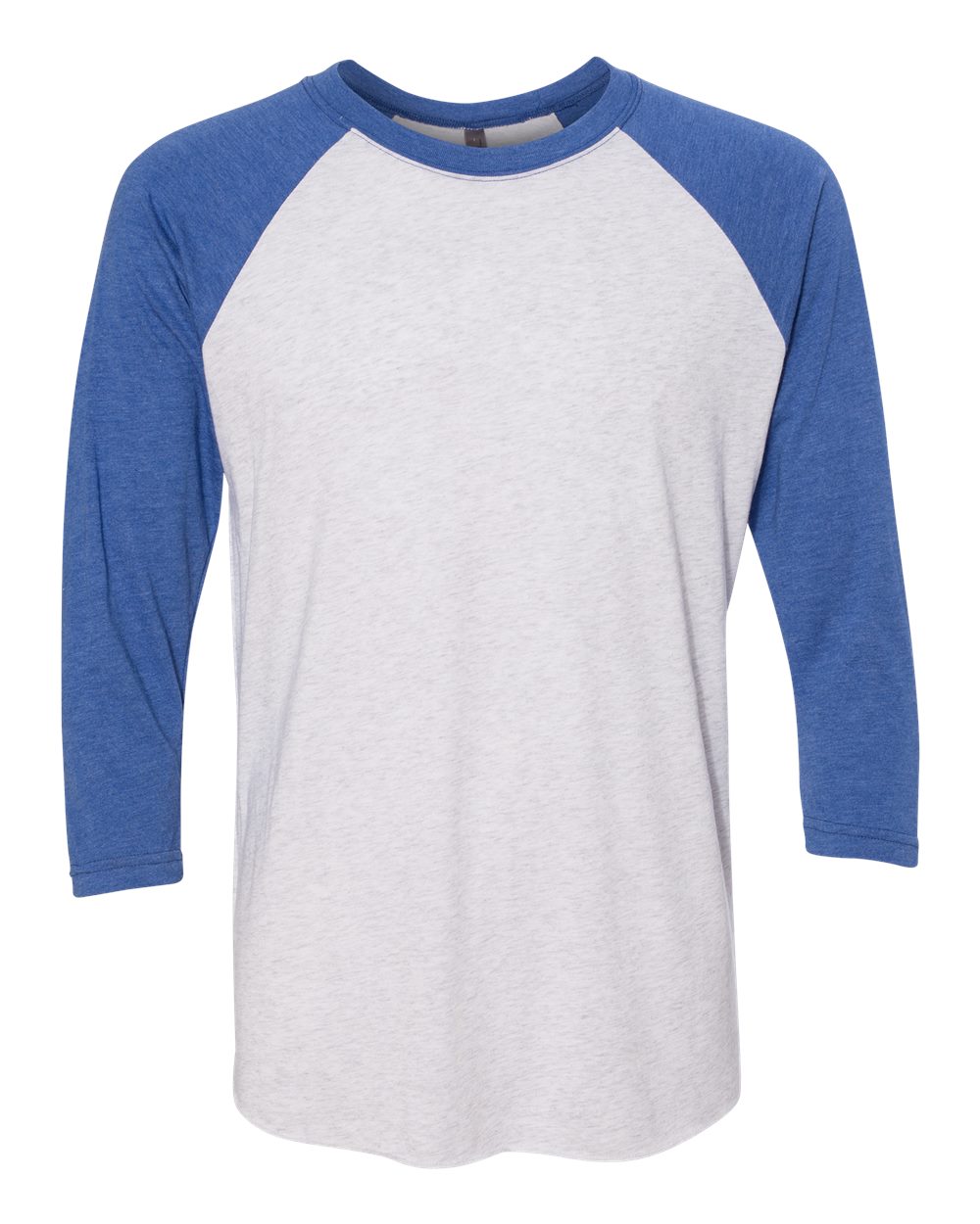 Unisex Triblend Three-Quarter Raglan T-Shirt - Front - B56818752 - Vintage Royal Sleeves/ Heather White Body