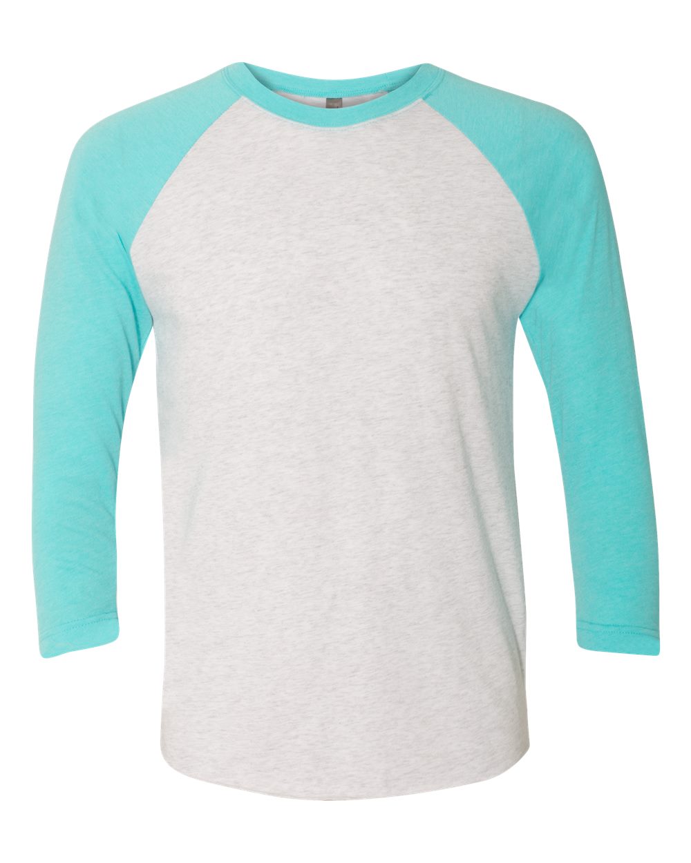 Unisex Triblend Three-Quarter Raglan T-Shirt - Front - B56818972 - Tahiti Blue Sleeves/ Heather White Body