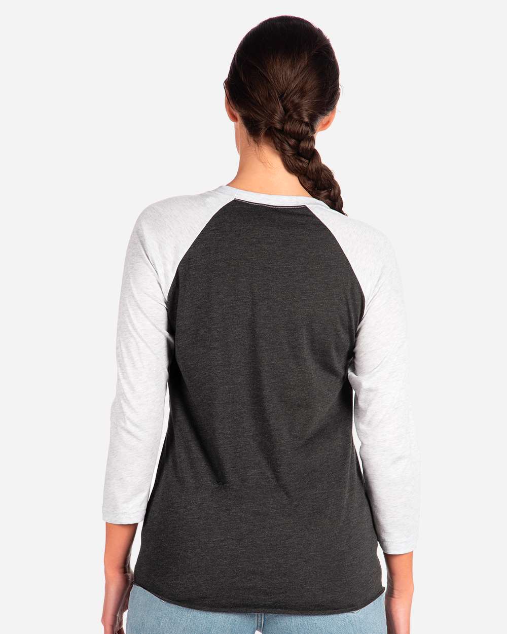 Unisex Triblend Three-Quarter Raglan T-Shirt - OnModelBack - B56818002 - Heather White/ Vintage Black