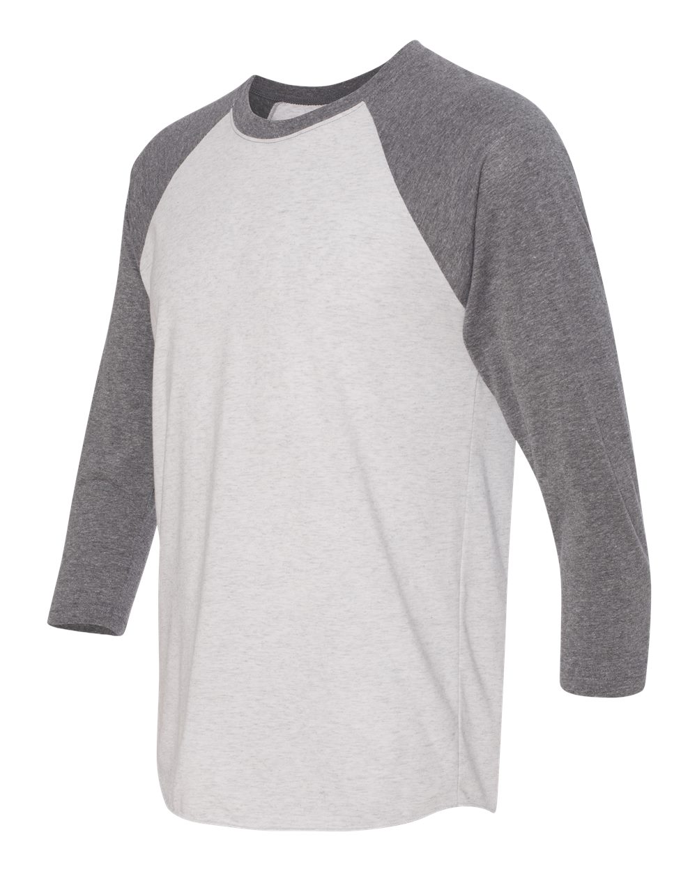 Unisex Triblend Three-Quarter Raglan T-Shirt - Side - B56818582 - Premium Heather Sleeves/ Heather White Body