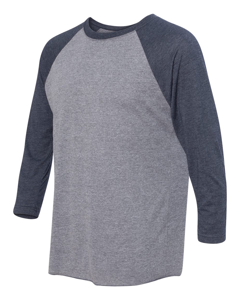 Unisex Triblend Three-Quarter Raglan T-Shirt - Side - B56818612 - Vintage Navy Sleeves/ Premium Heather Body
