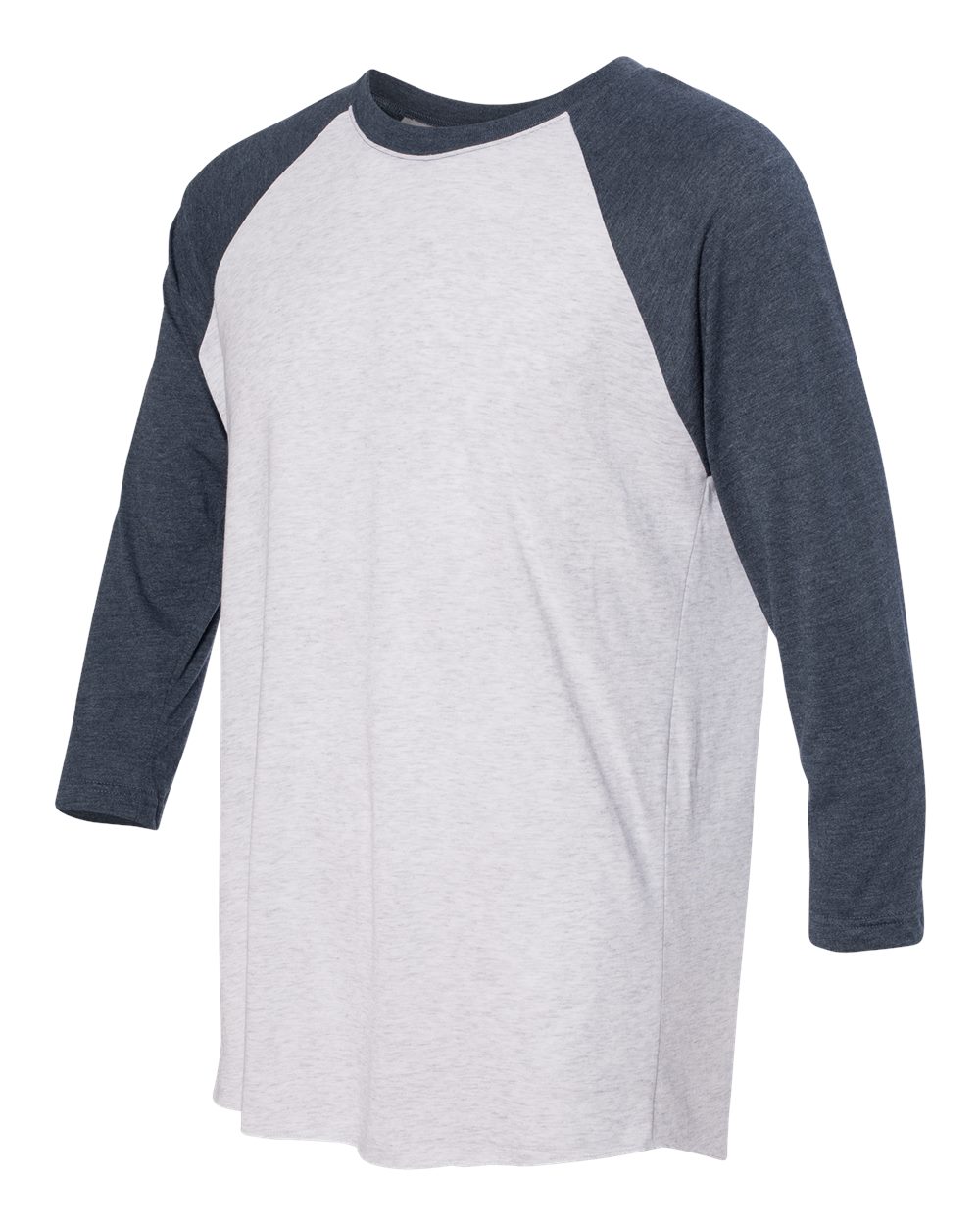 Unisex Triblend Three-Quarter Raglan T-Shirt - Side - B56818682 - Indigo Sleeves/ Heather White Body