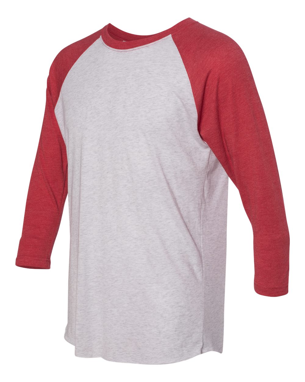 Unisex Triblend Three-Quarter Raglan T-Shirt - Side - B56818702 - Vintage Red Sleeves/ Heather White Body