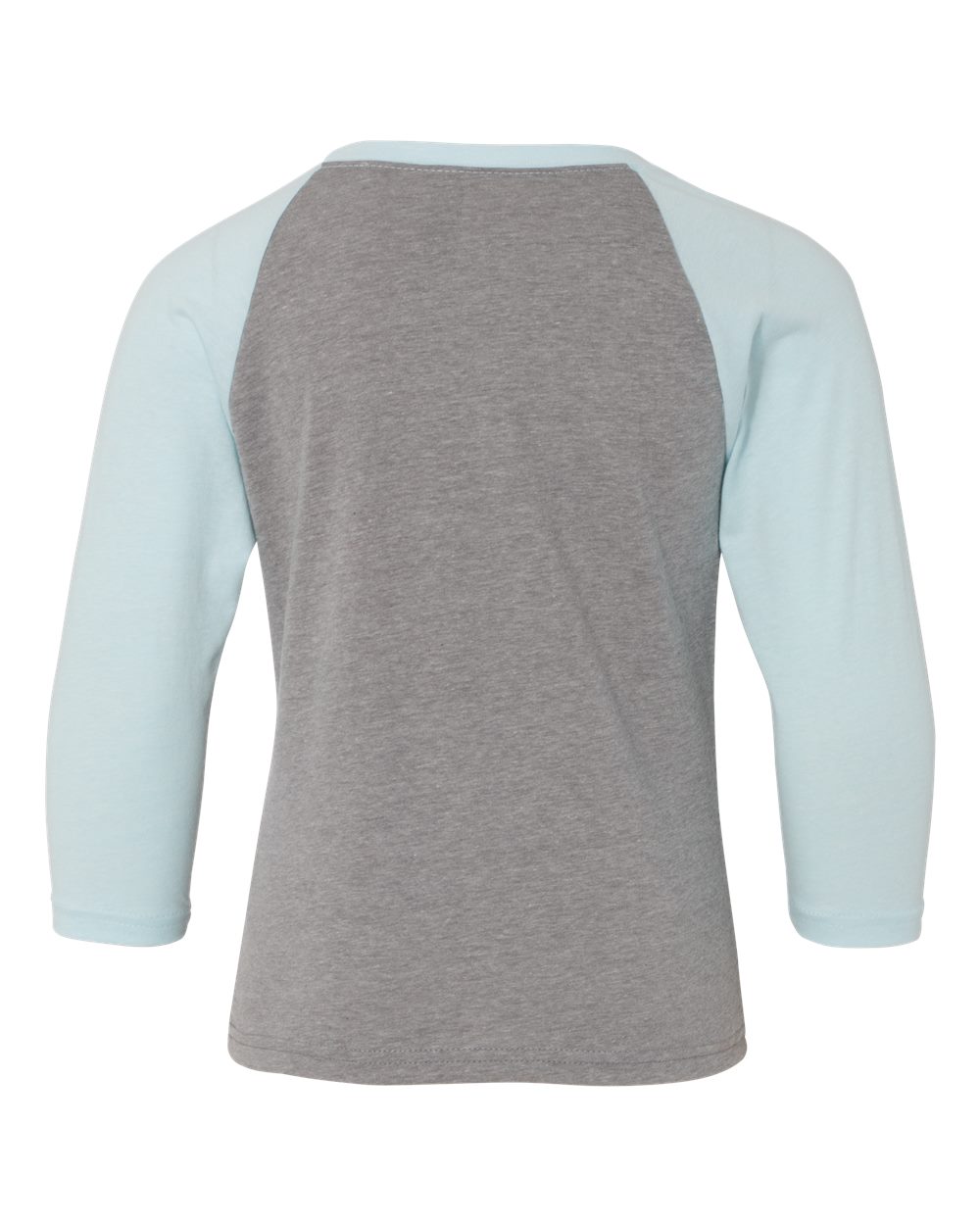 Youth CVC Three-Quarter Sleeve Raglan T-Shirt - Back - B20018276 - Ice Blue Sleeves/ Dark Heather Grey Body