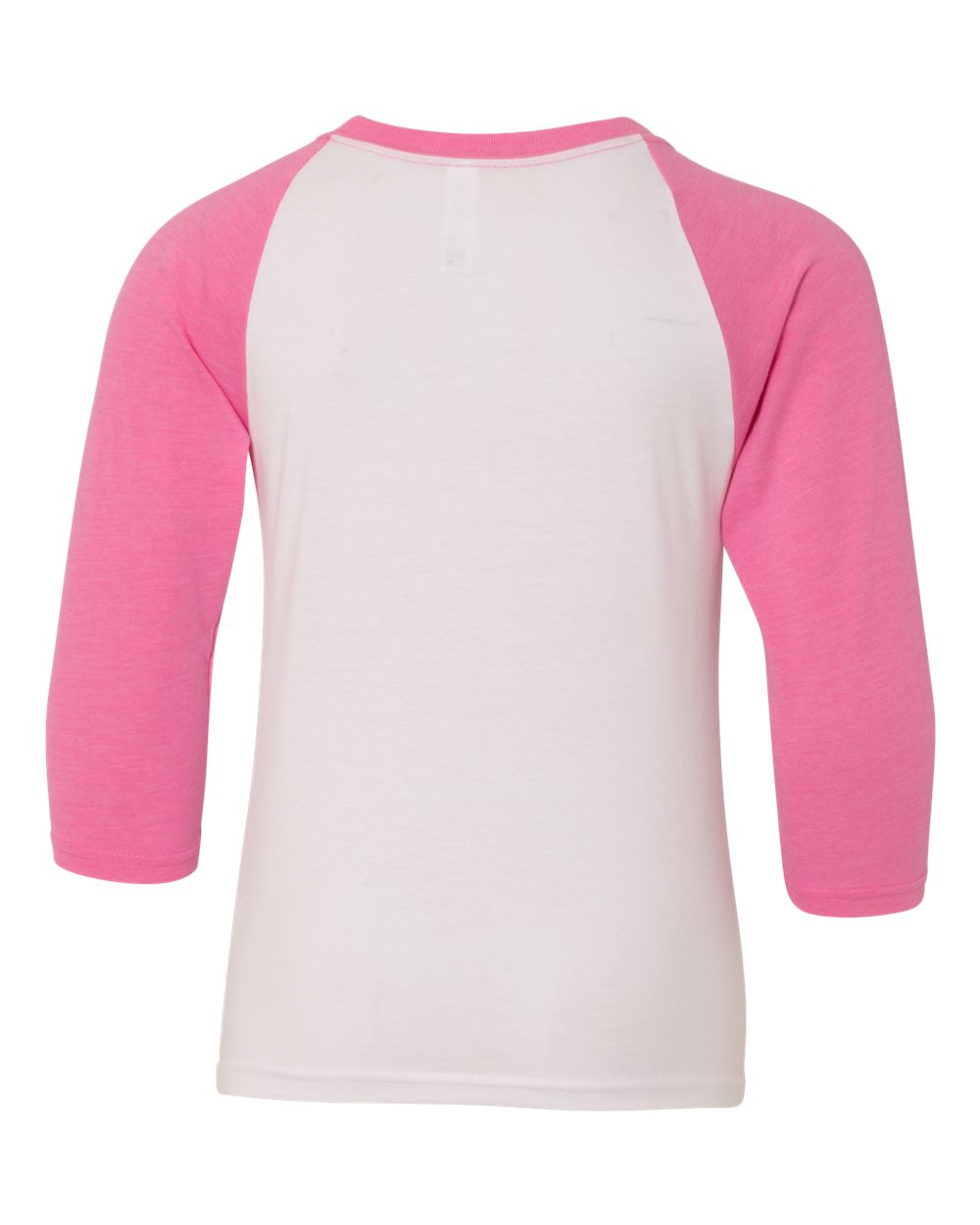 Youth CVC Three-Quarter Sleeve Raglan T-Shirt - Back - B20018316 - Hot Pink Sleeves/ White Body