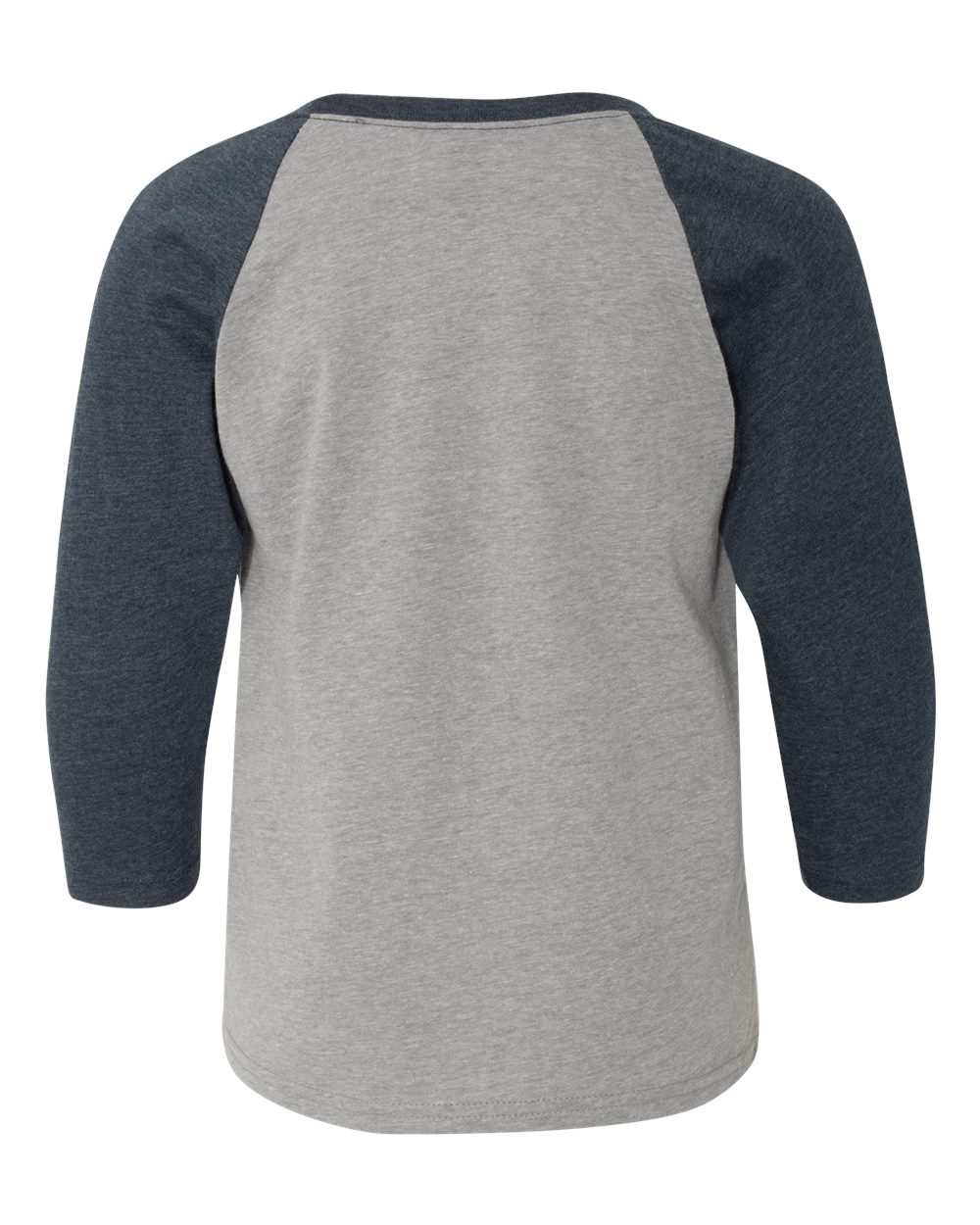 Youth CVC Three-Quarter Sleeve Raglan T-Shirt - Back - B20018656 - Midnight Navy Sleeves/ Dark Heather Grey Body