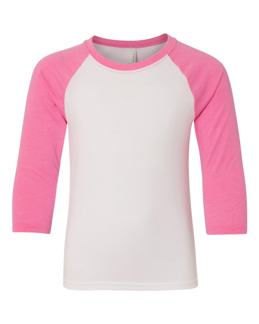 Youth CVC Three-Quarter Sleeve Raglan T-Shirt - Front - B20018316 - Hot Pink Sleeves/ White Body
