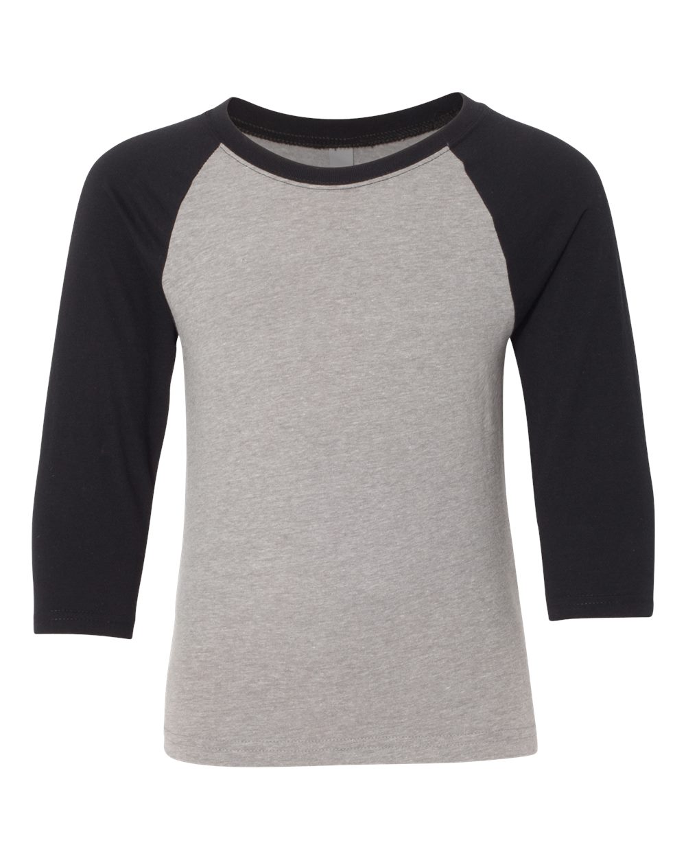 Youth CVC Three-Quarter Sleeve Raglan T-Shirt - Front - B20018502 - Black Sleeves/ Dark Heather Grey Body