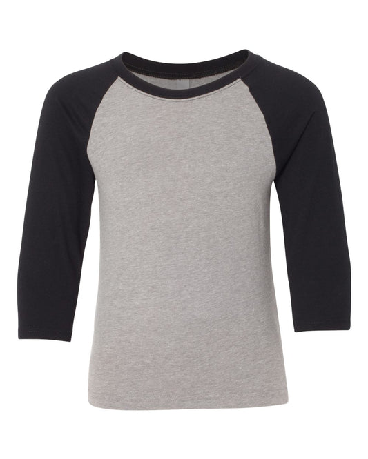 Youth CVC Three-Quarter Sleeve Raglan T-Shirt - Front - B20018502 - Black Sleeves/ Dark Heather Grey Body