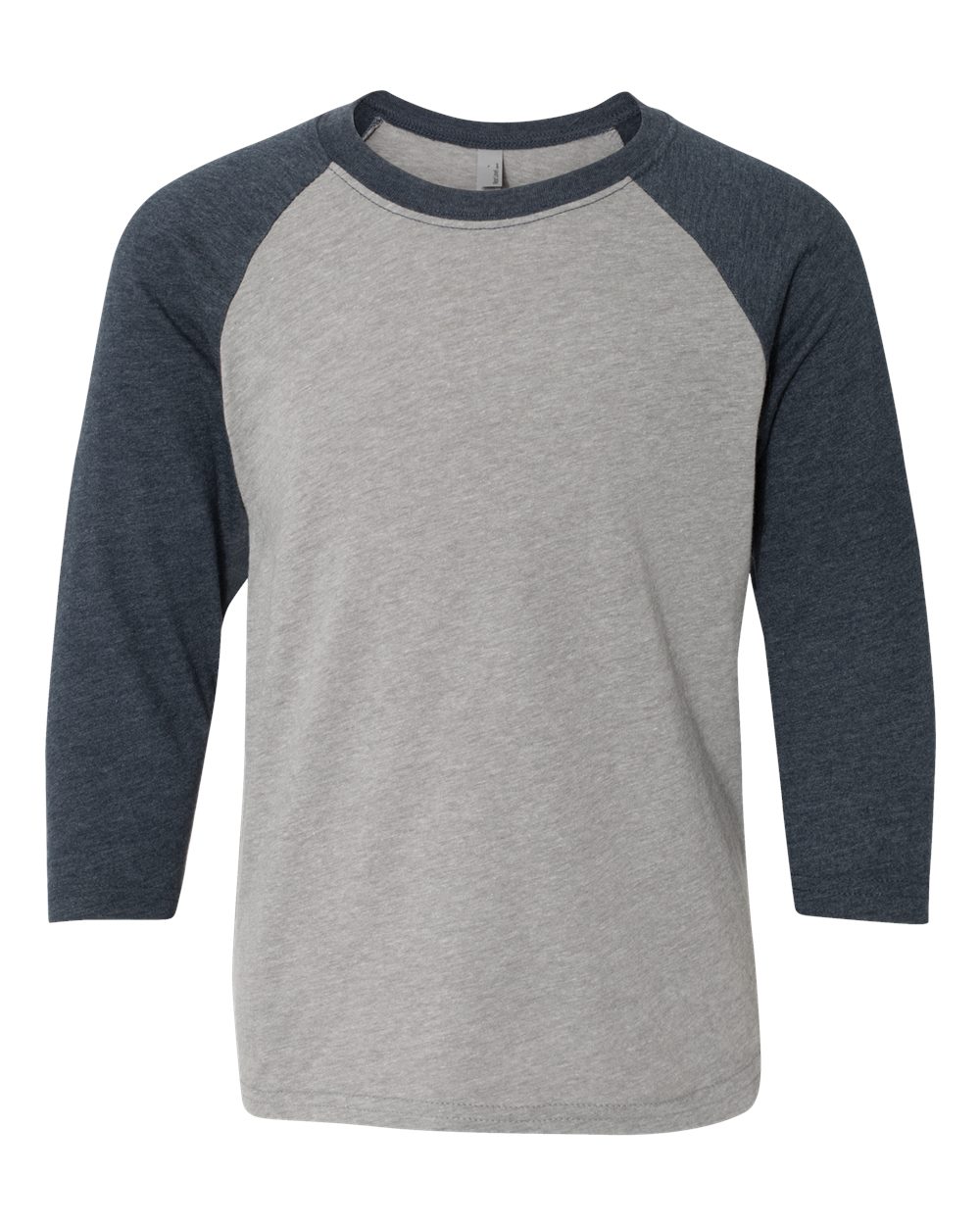 Youth CVC Three-Quarter Sleeve Raglan T-Shirt - Front - B20018656 - Midnight Navy Sleeves/ Dark Heather Grey Body