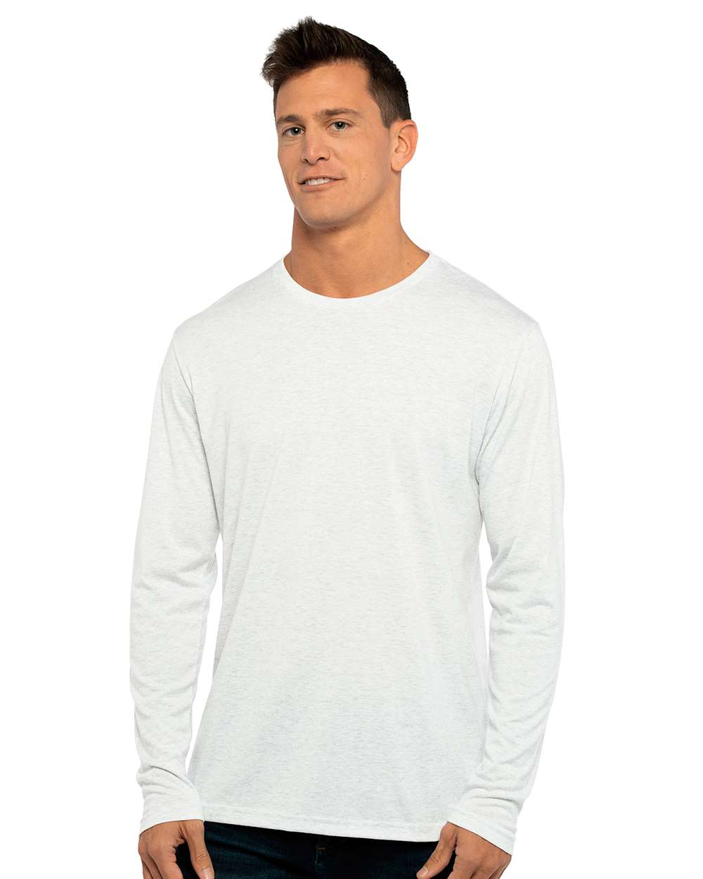 Men's Triblend Long Sleeve T-Shirt - OnModelFront - B26818002 - Heather White