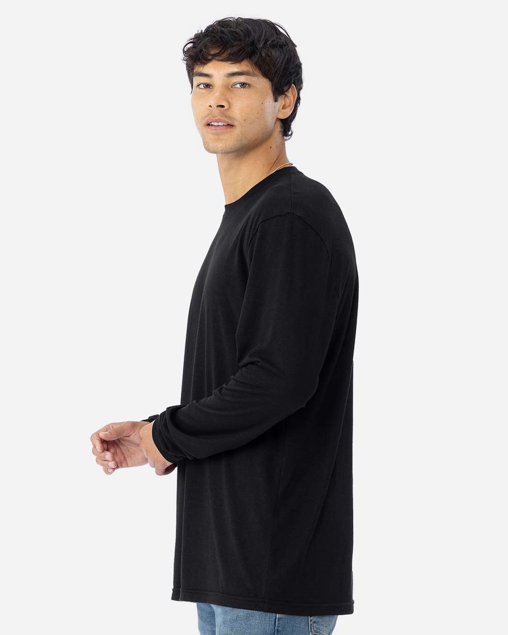 Men's Triblend Long Sleeve T-Shirt - OnModelSide - B26818502 - Black