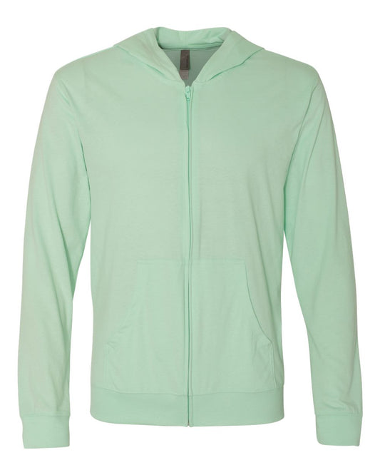 Unisex Sueded Long Sleeve Hooded Full Zip T-Shirt - Front - B26418042 - Mint
