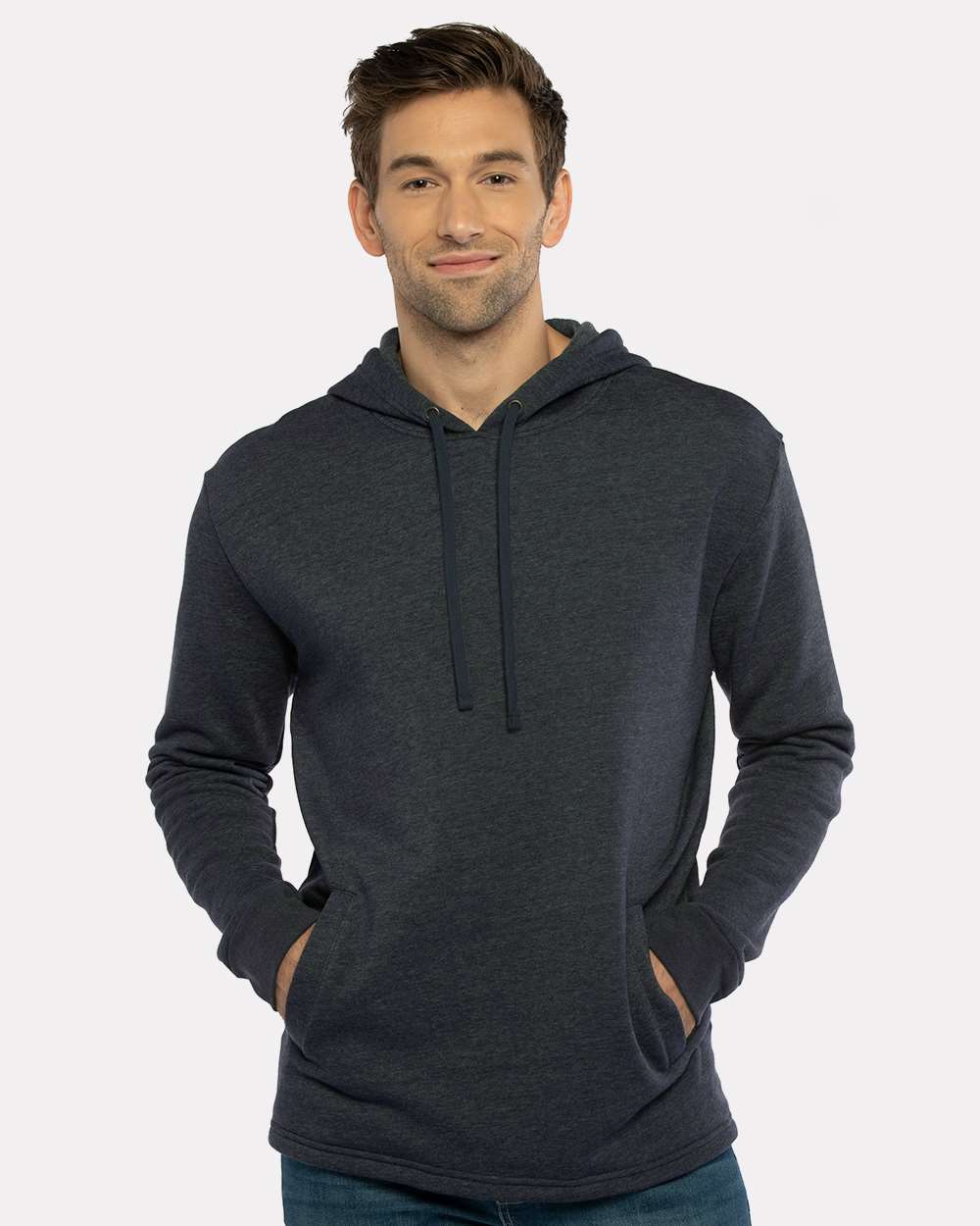 Unisex Malibu Welt Pocket Hoodie Sweatshirt - OnModelFront - B27018652 - Heather Midnight Navy