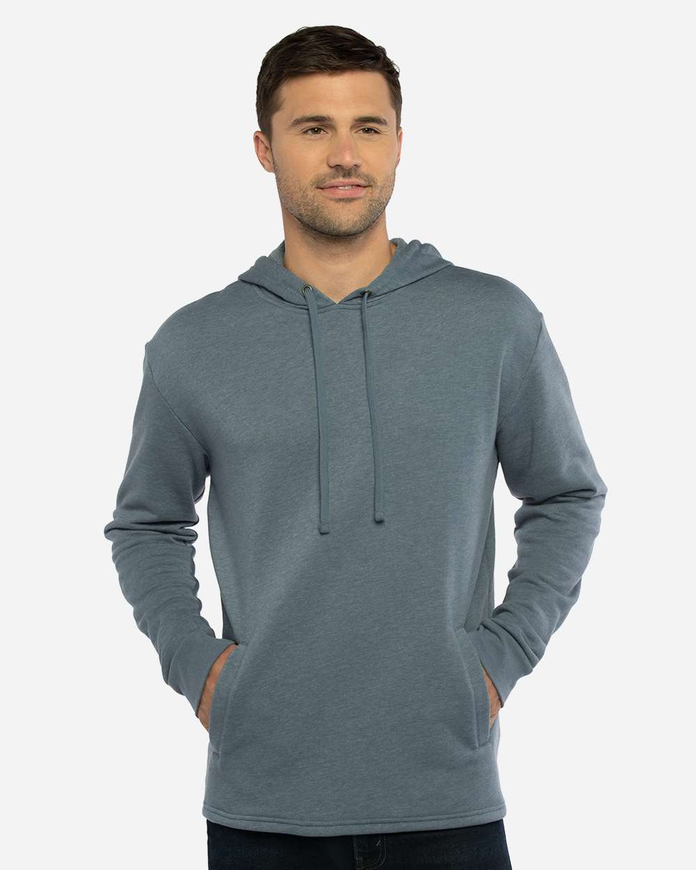 Unisex Malibu Welt Pocket Hoodie Sweatshirt - OnModelFront - B27018992 - Heather Slate Blue