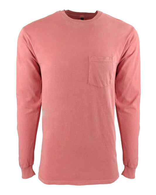 Unisex Inspired Dye Long Sleeve Pocket T-Shirt - Front - B39818272 - Guava