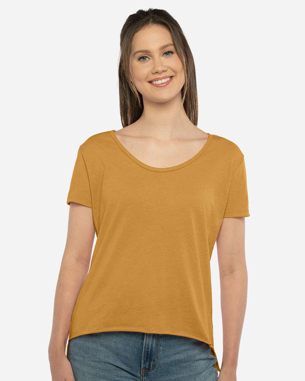 Women's Festival Scoop Neck T-Shirt - OnModelFront - B20418282 - Antique Gold