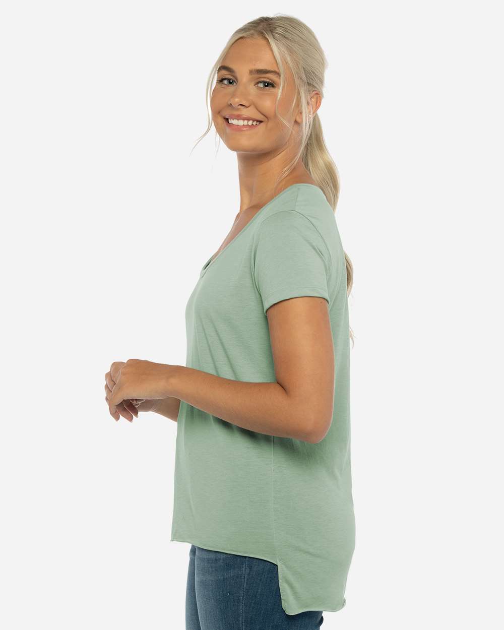 Women's Festival Scoop Neck T-Shirt - OnModelSide - B20418192 - Stonewash Green
