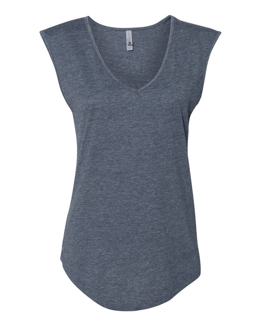 Women's Festival Sleeveless Deep V-Neck T-Shirt - Front - B20718262 - Antique Denim