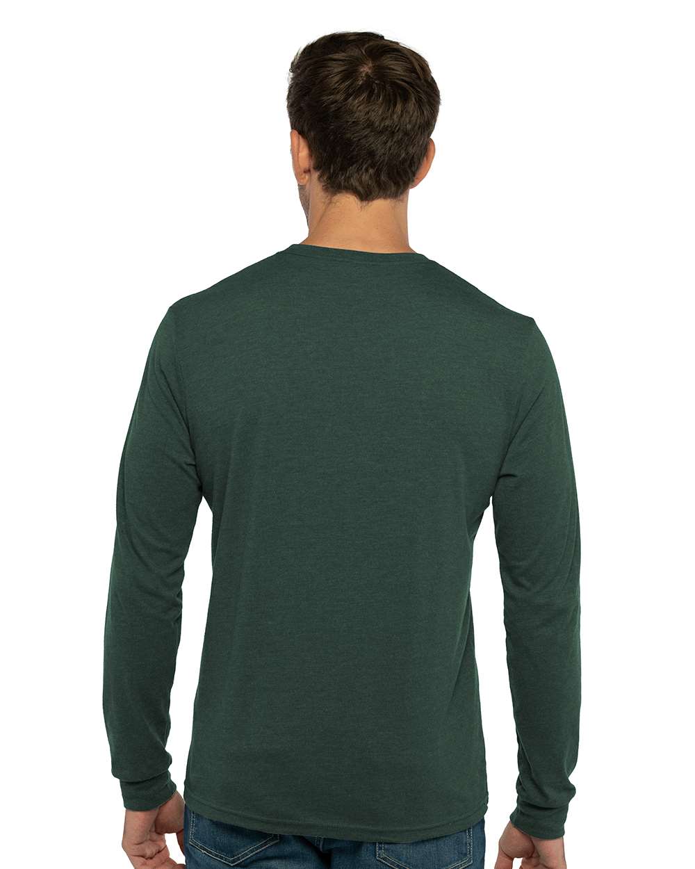 Unisex Sueded Long Sleeve T-Shirt - OnModelBack - B20818542 - Heather Forest Green