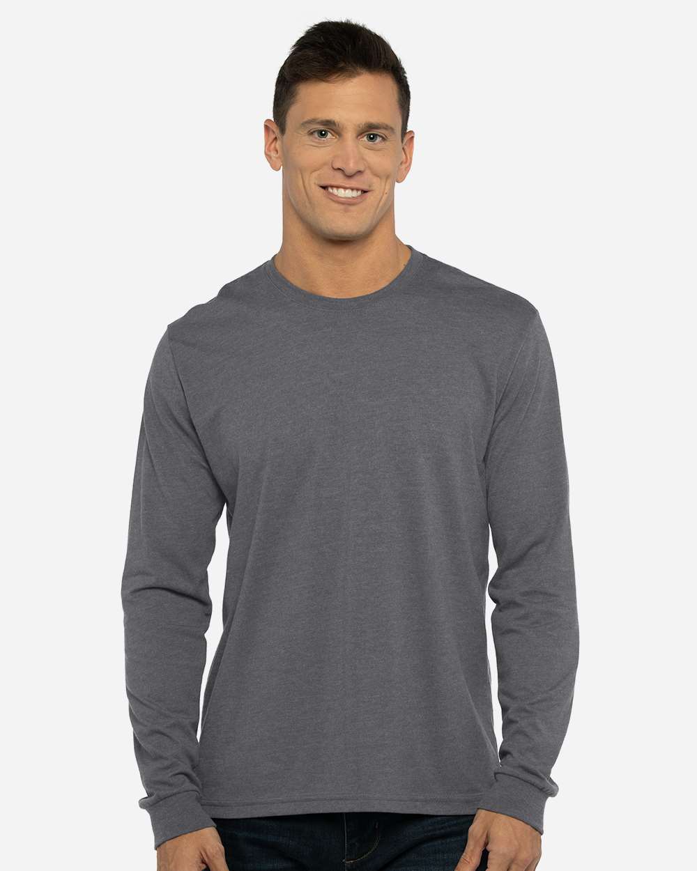 Unisex Sueded Long Sleeve T-Shirt - OnModelFront - B20818072 - Heather Metal