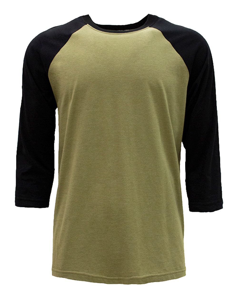 Unisex CVC Three-Quarter Sleeve Raglan T-Shirt - Front - B00918102 - Black/ Olive