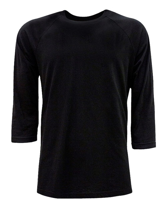 Unisex CVC Three-Quarter Sleeve Raglan T-Shirt - Front - B00918502 - Black/ Black