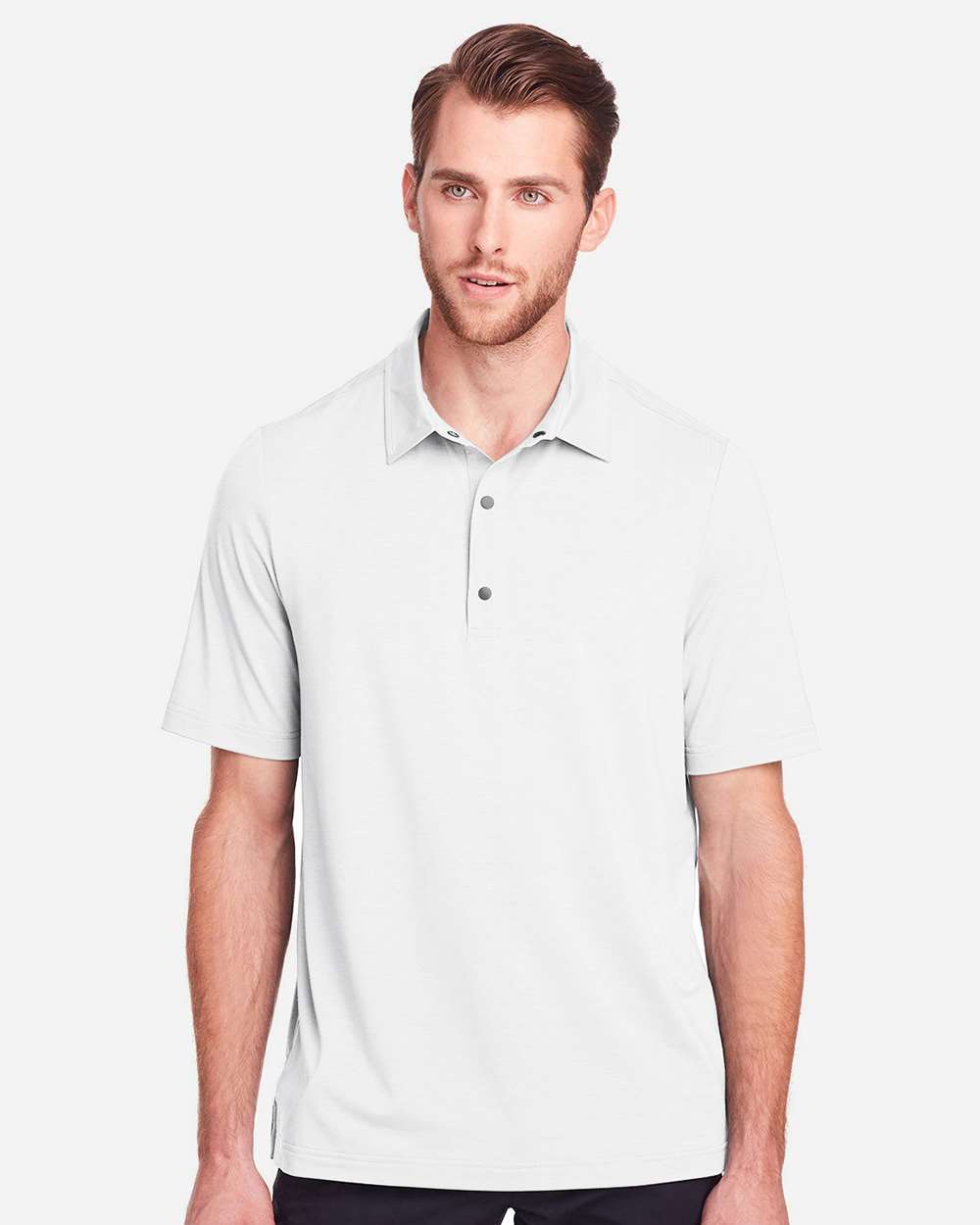 Men's JAQ Snap-Up Stretch Performance Polo - OnModelFront - B157D3003 - White