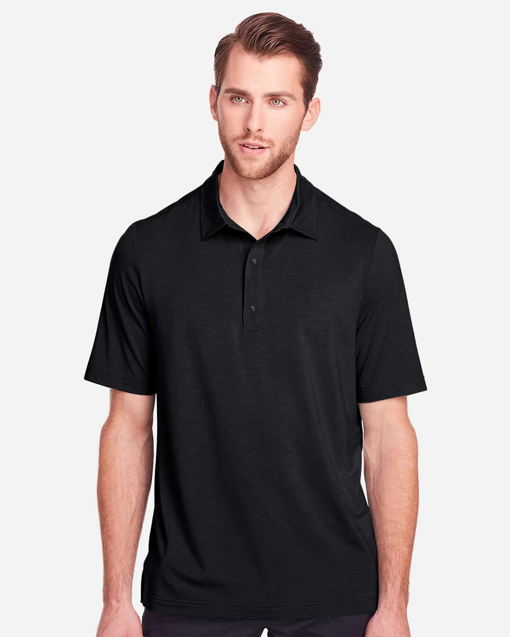 Men's JAQ Snap-Up Stretch Performance Polo - OnModelFront - B157D3503 - Black