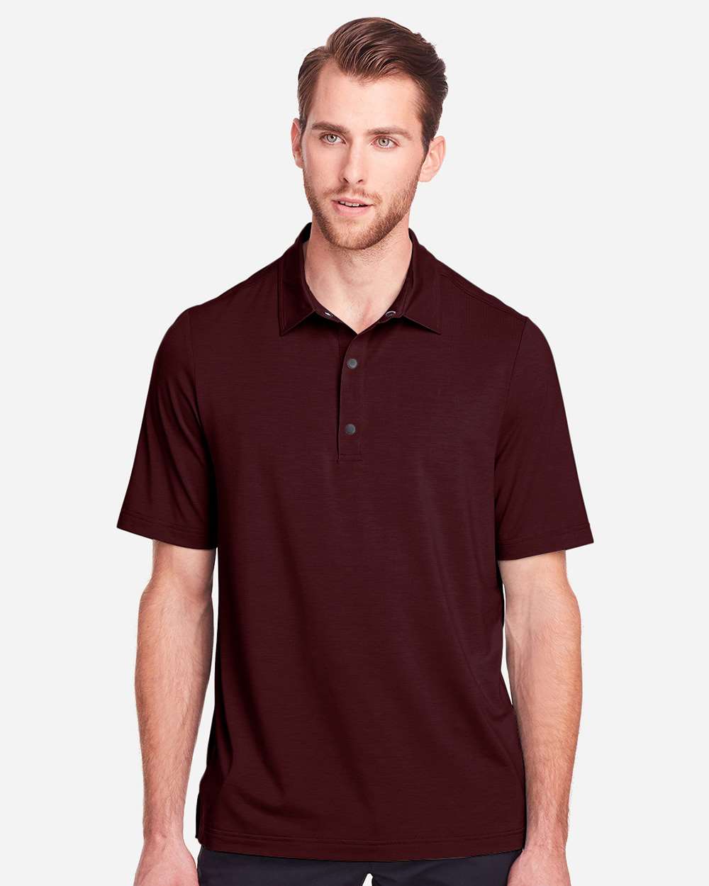 Men's JAQ Snap-Up Stretch Performance Polo - OnModelFront - B157D3533 - Burgundy