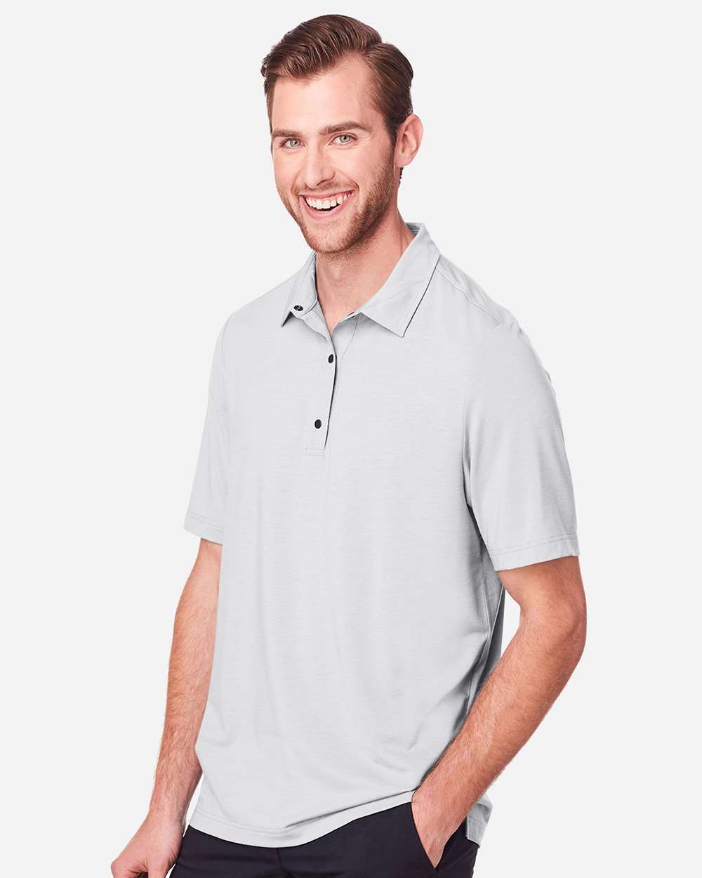 Men's JAQ Snap-Up Stretch Performance Polo - OnModelSide - B157D3023 - Platinum
